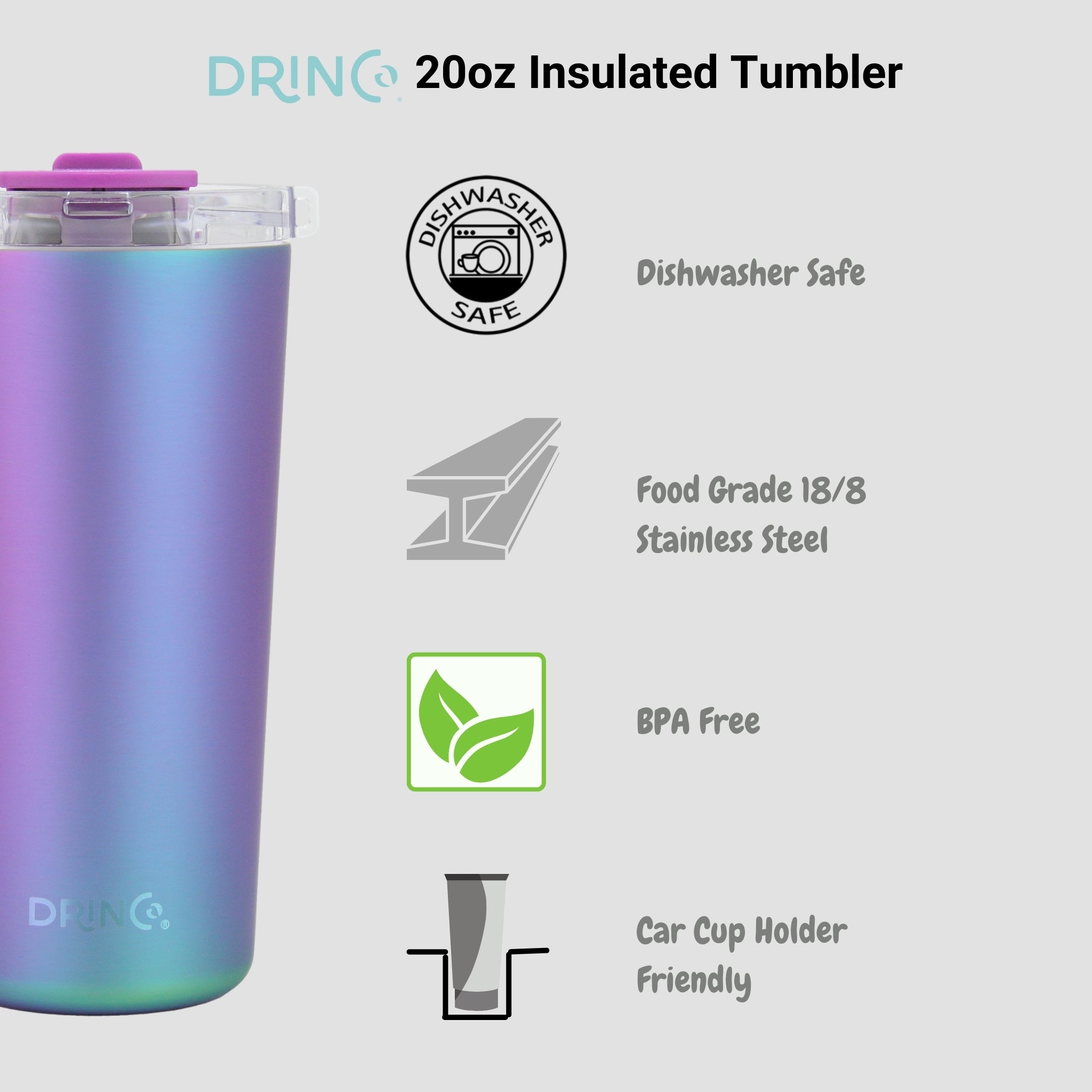 DRINCO® Seattle 20oz Insulated Tumbler Spill Proof Lid w/straw-Arabian by Orchid Lavender Tumblers