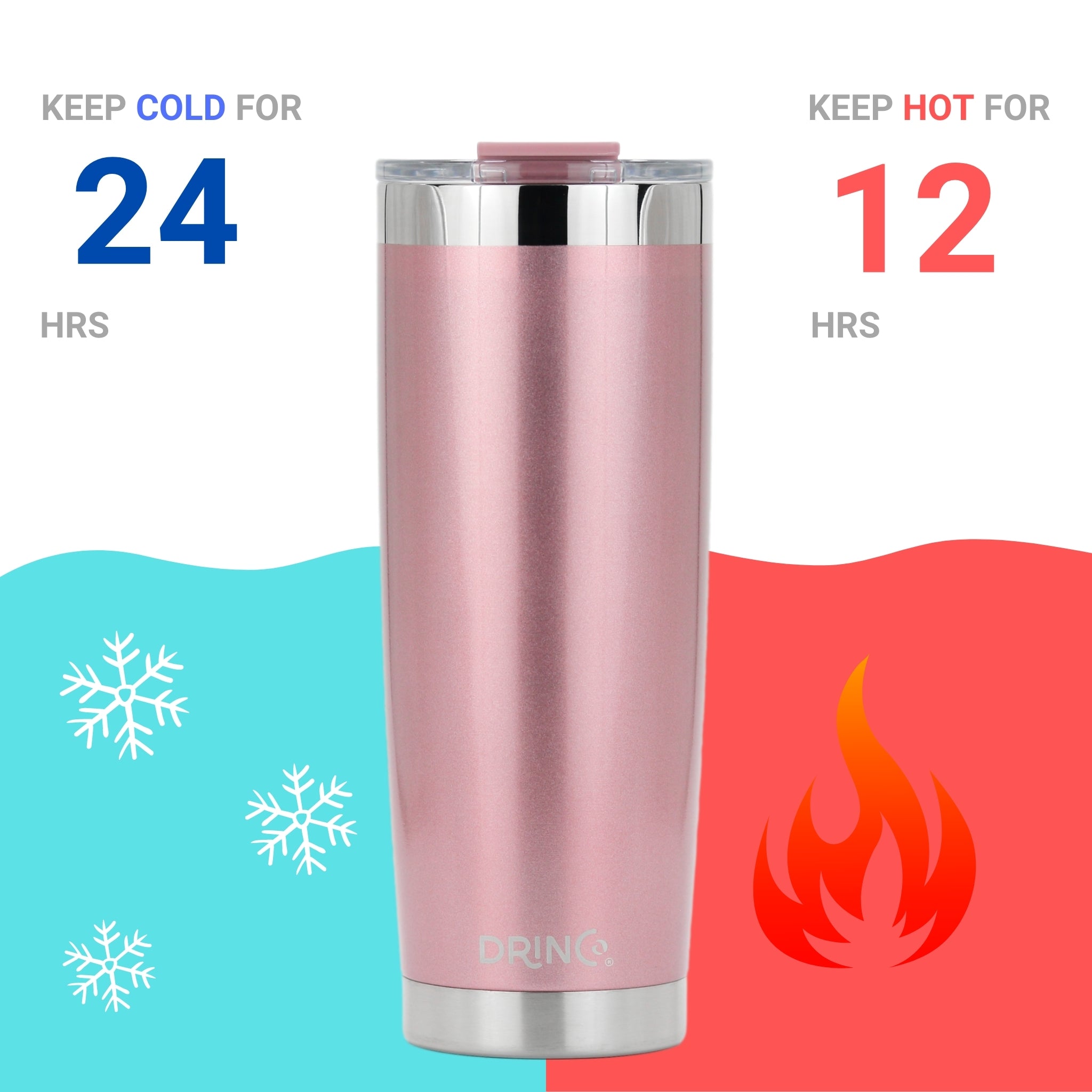DRINCO® 20oz Insulated Tumbler Spill Proof Lid 2 Straws-Rose Gold-Xmas by Orchid Lavender Tumblers