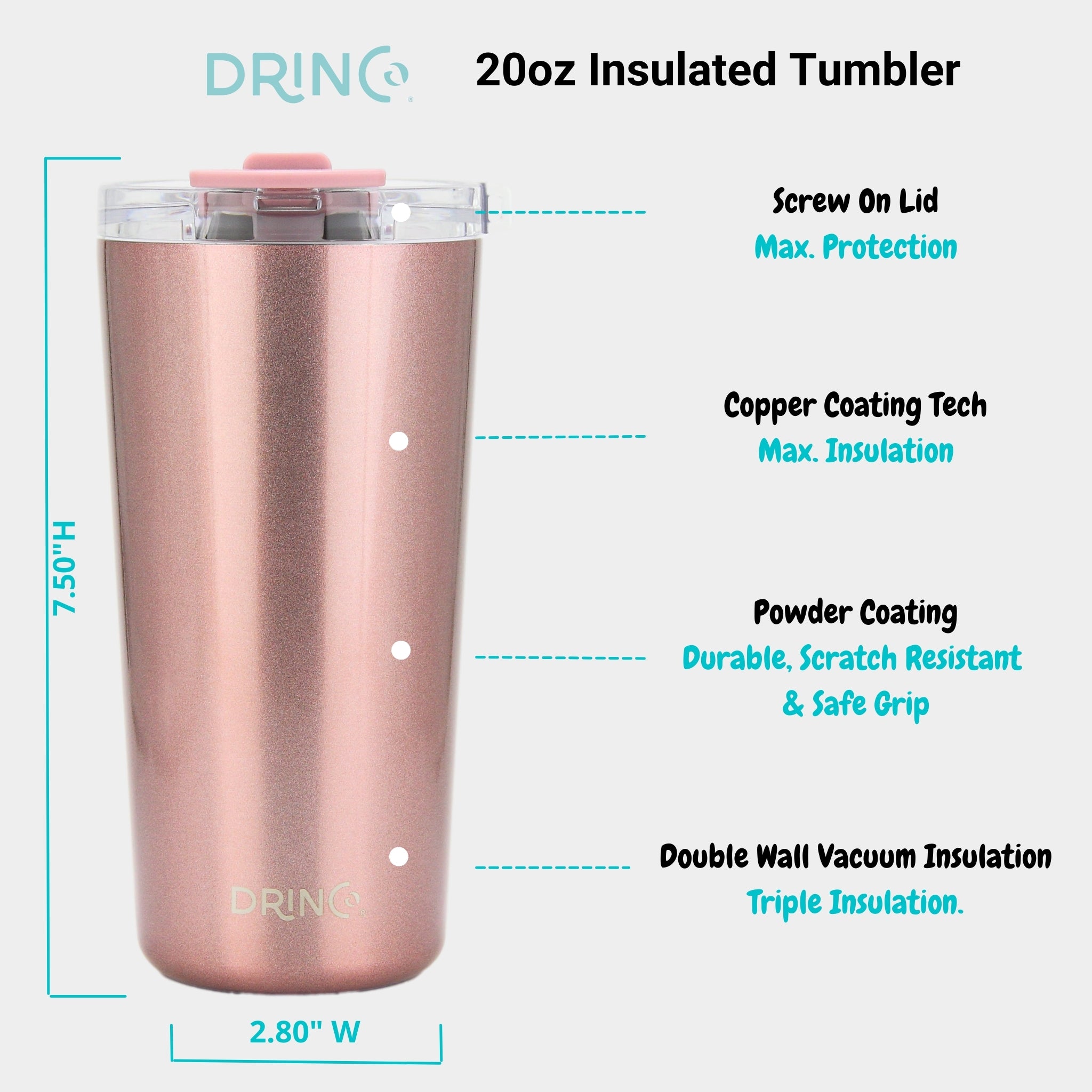 DRINCO® Seattle 20oz Insulated Tumbler Spill Proof Lid w/straw-Gold by Orchid Lavender Tumblers