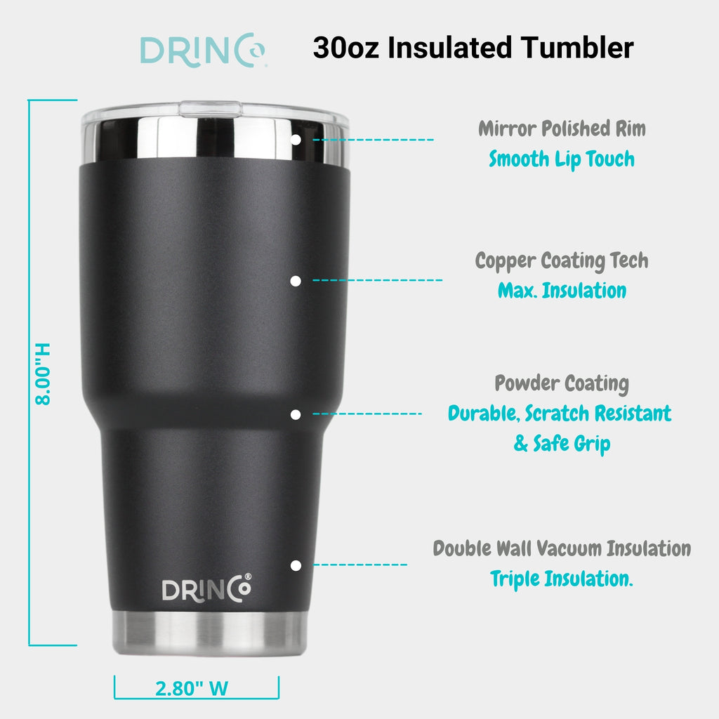 DRINCO® 30oz Insulated Tumbler Spill Proof Lid w/2 Straws (Black) by Orchid Lavender Tumblers
