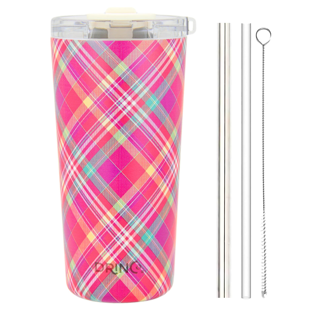 DRINCO® Seattle 20oz Insulated Tumbler Leakproof w/straw-Madras Plaid by Orchid Lavender Tumblers