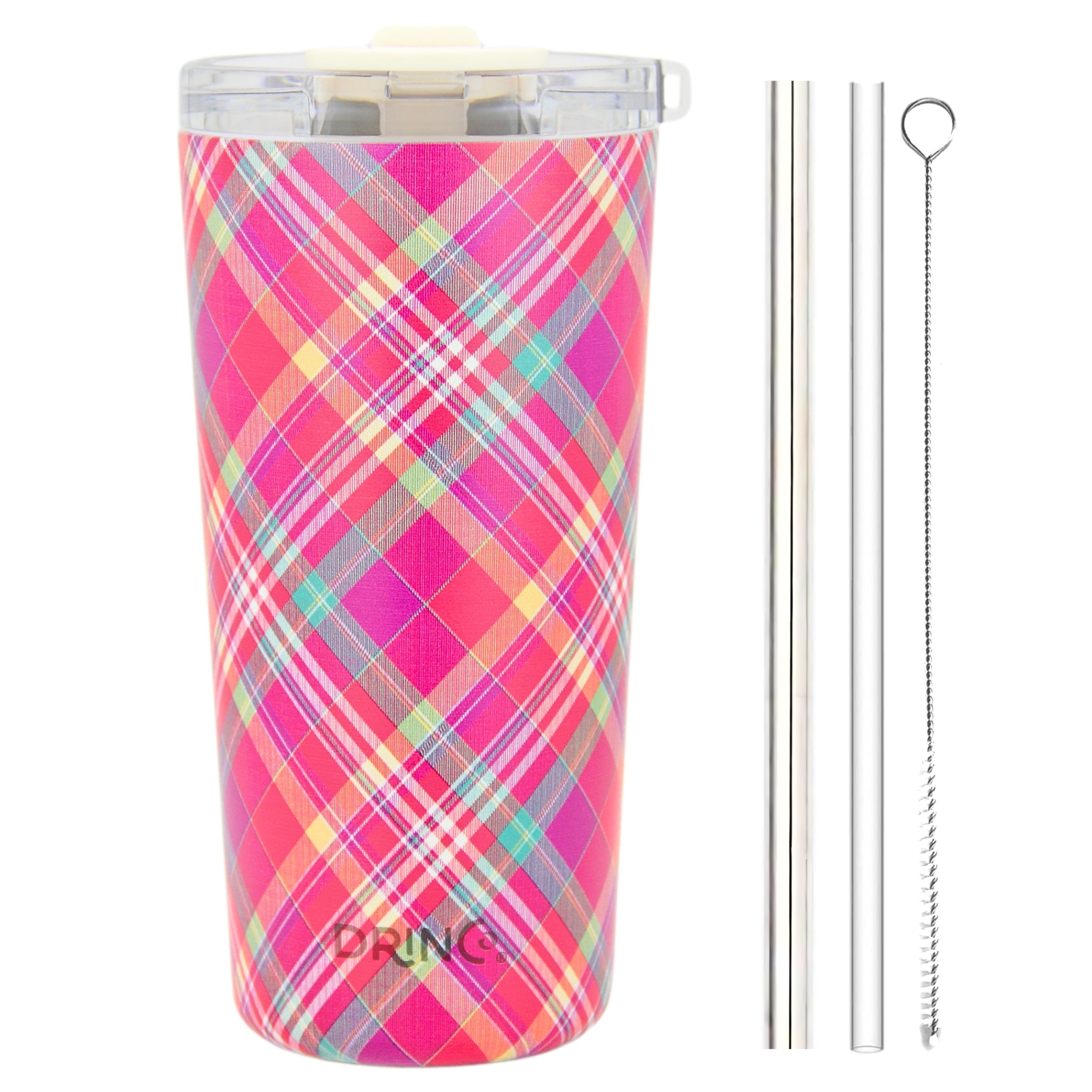 DRINCO® Seattle 20oz Insulated Tumbler Leakproof w/straw-Madras Plaid by Orchid Lavender Tumblers
