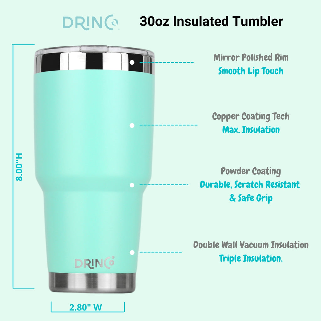DRINCO® 30oz Insulated Tumbler Spill Proof Lid w/2 Straws (Teal) by Orchid Lavender Tumblers