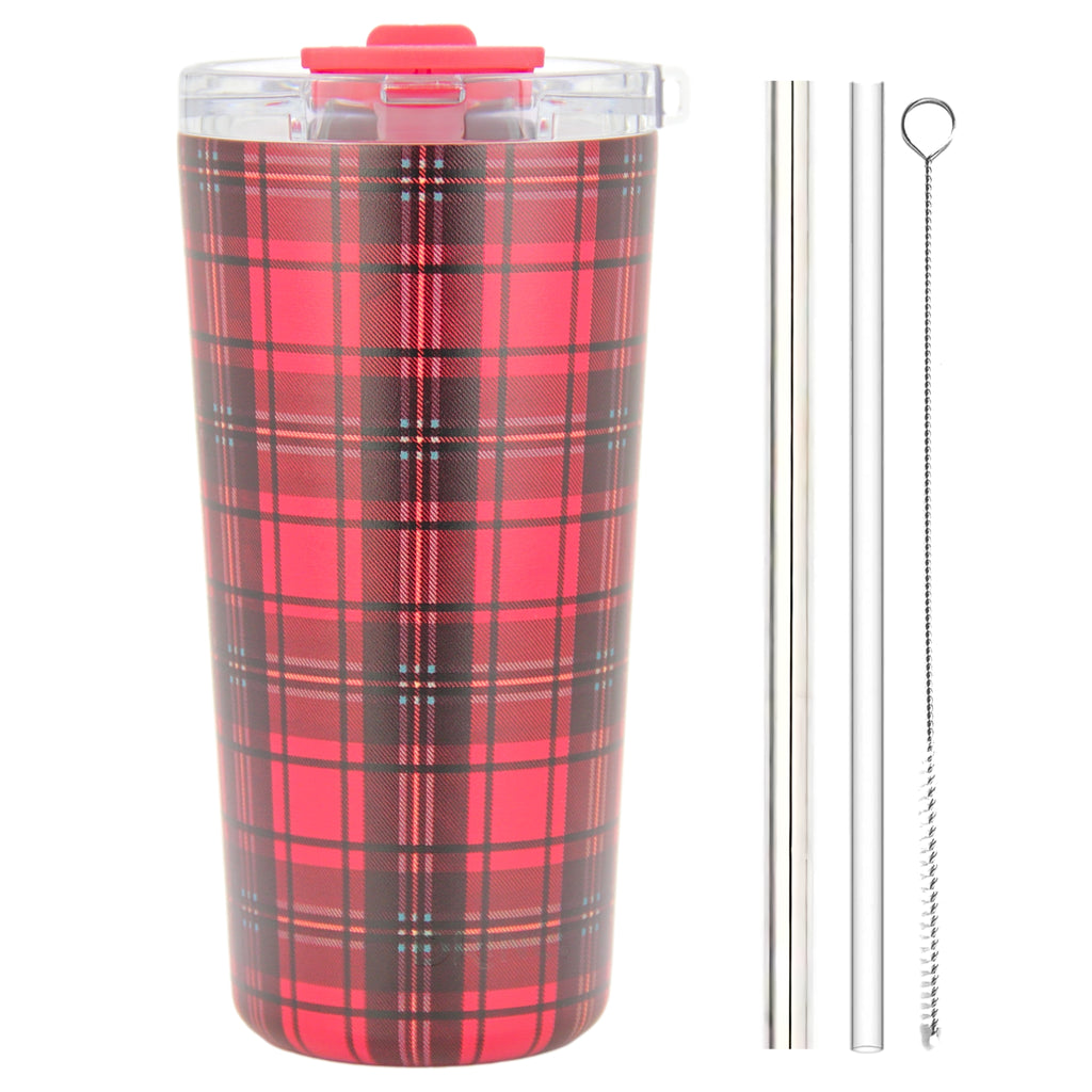 DRINCO® Seattle 20oz Insulated Tumbler Leakproof w/straw-Tartan Plaid by Orchid Lavender Tumblers