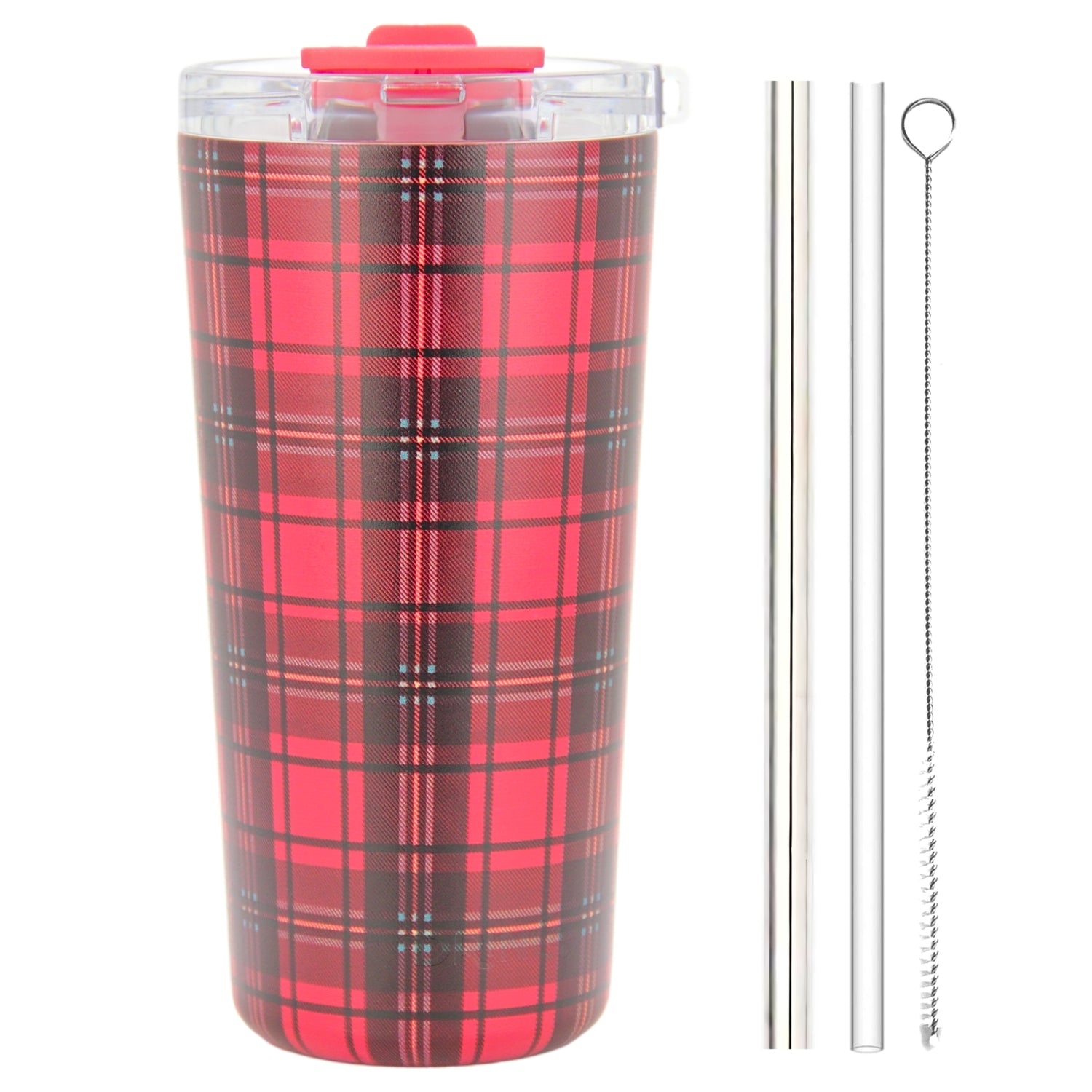 DRINCO® Seattle 20oz Insulated Tumbler Leakproof w/straw-Tartan Plaid by Orchid Lavender Tumblers