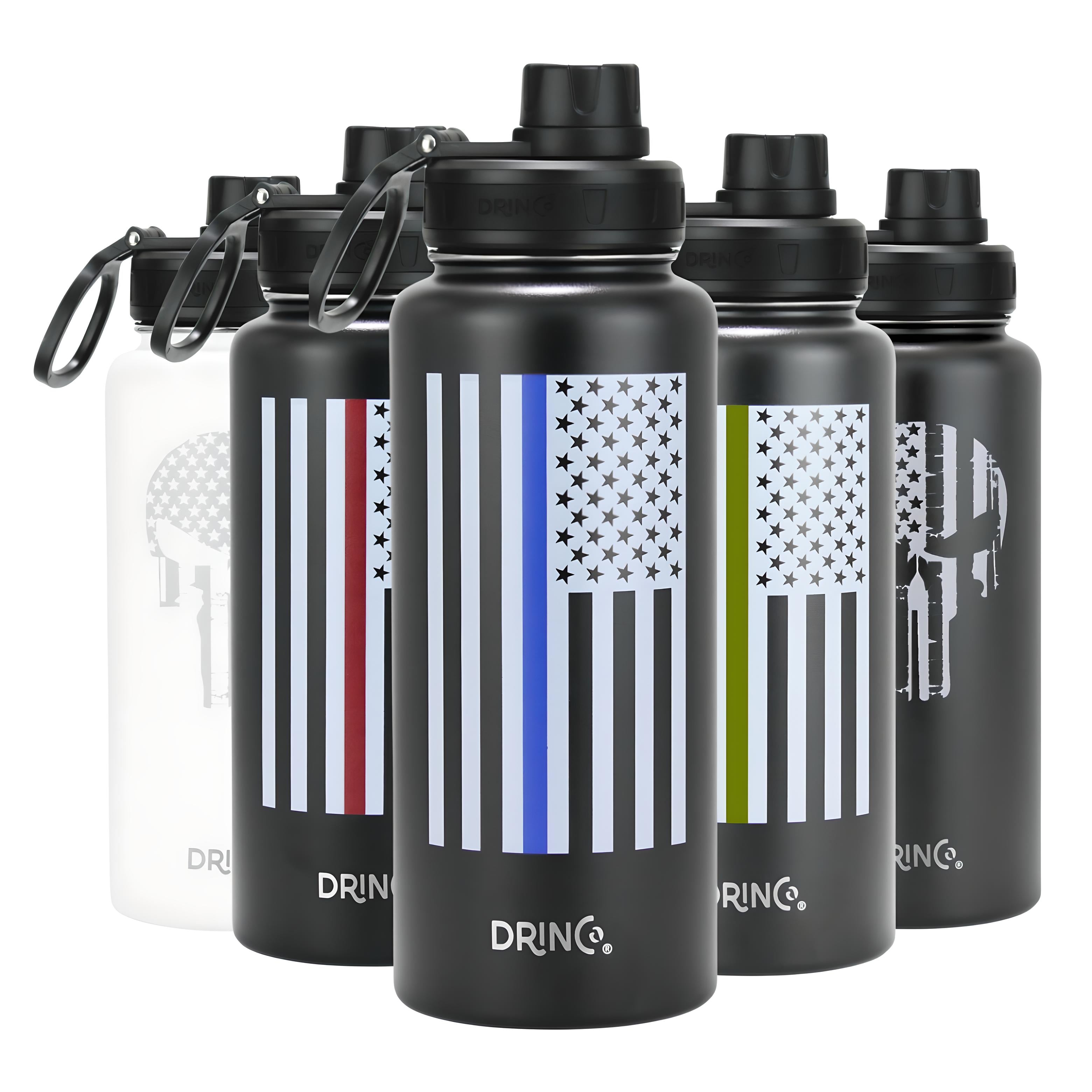 DRINCO® 32oz Stainless Steel Water Bottle-Thin Green-Black by Orchid Lavender Water Bottles