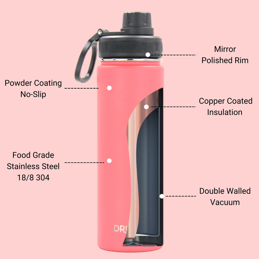 DRINCO® 22oz Stainless Steel Sport Water Bottle - Coral Paradise by Orchid Lavender Water Bottles