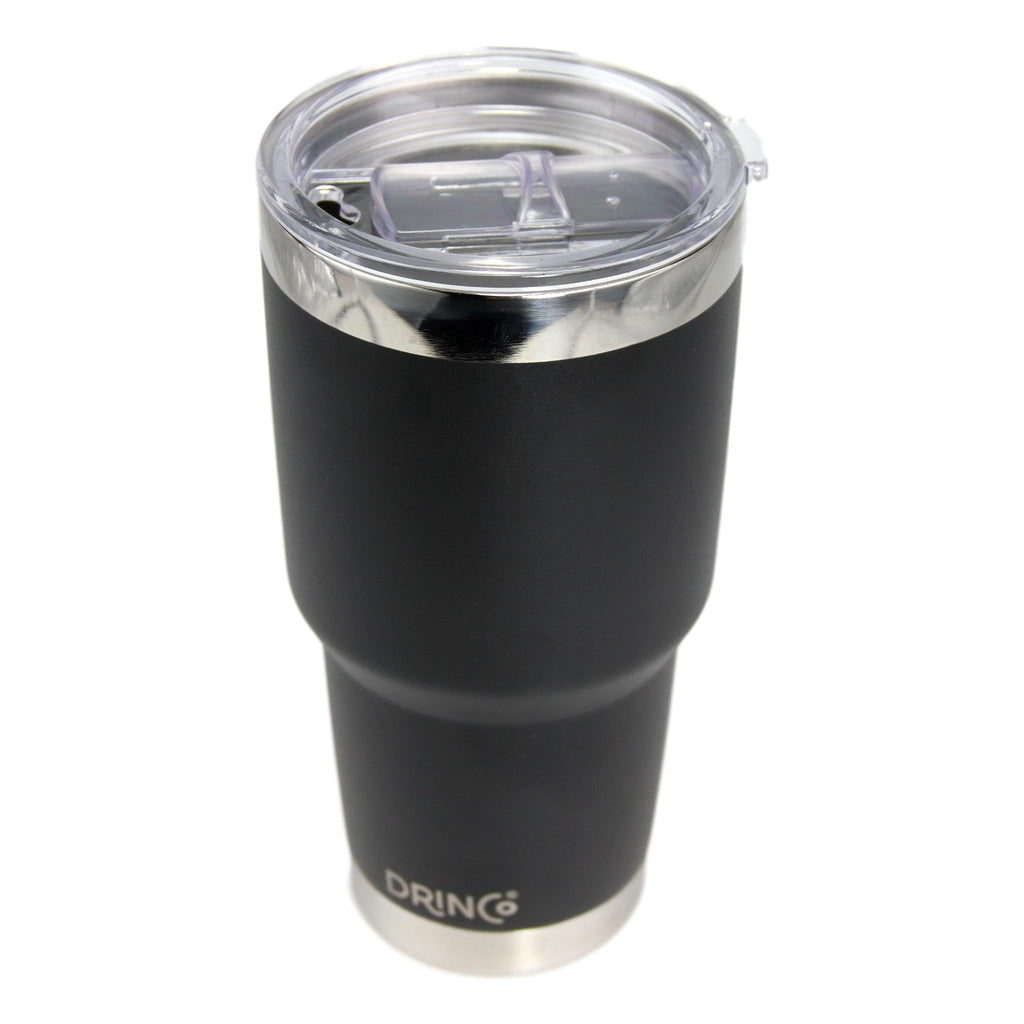 DRINCO® 30oz Insulated Tumbler Spill Proof Lid w/2 Straws (Black) by Orchid Lavender Tumblers