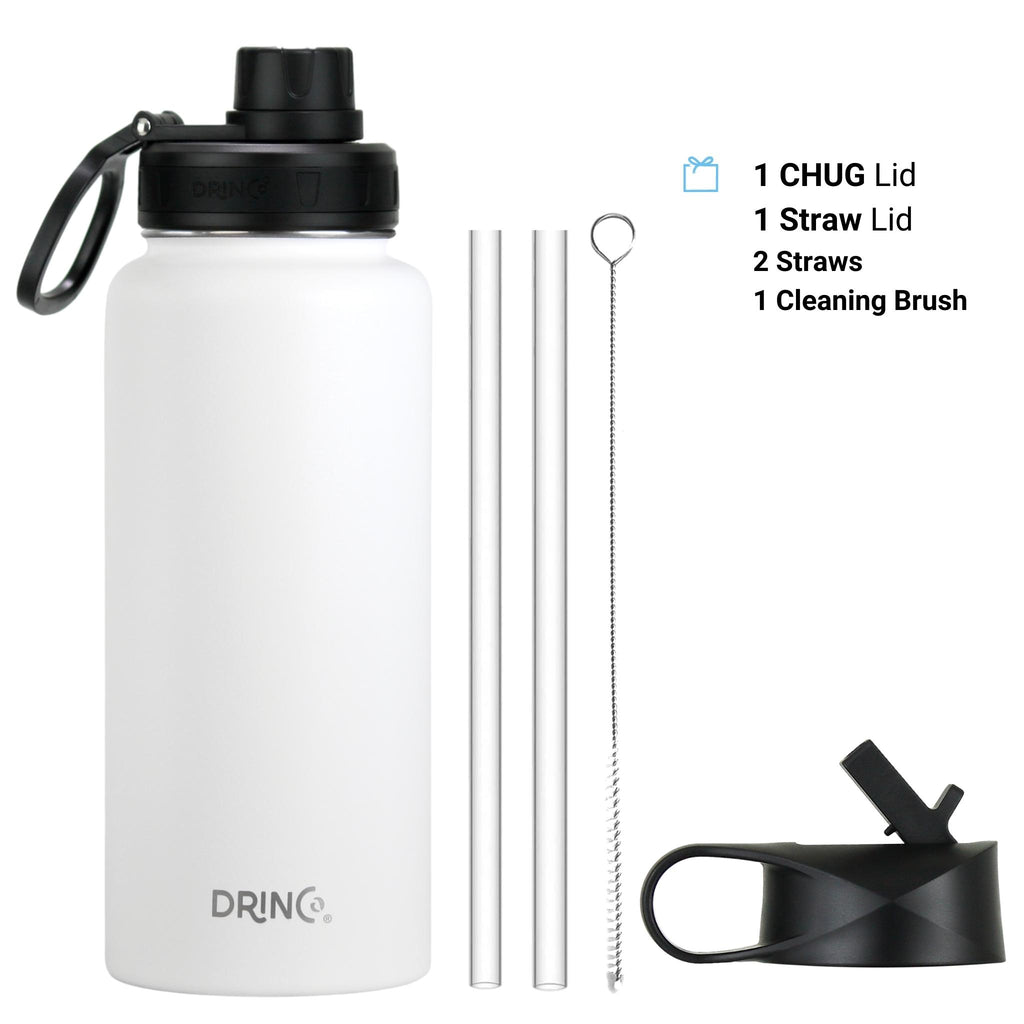 DRINCO® 32oz Stainless Steel Water Bottle-US Flag Color-Artic White by Orchid Lavender Water Bottles