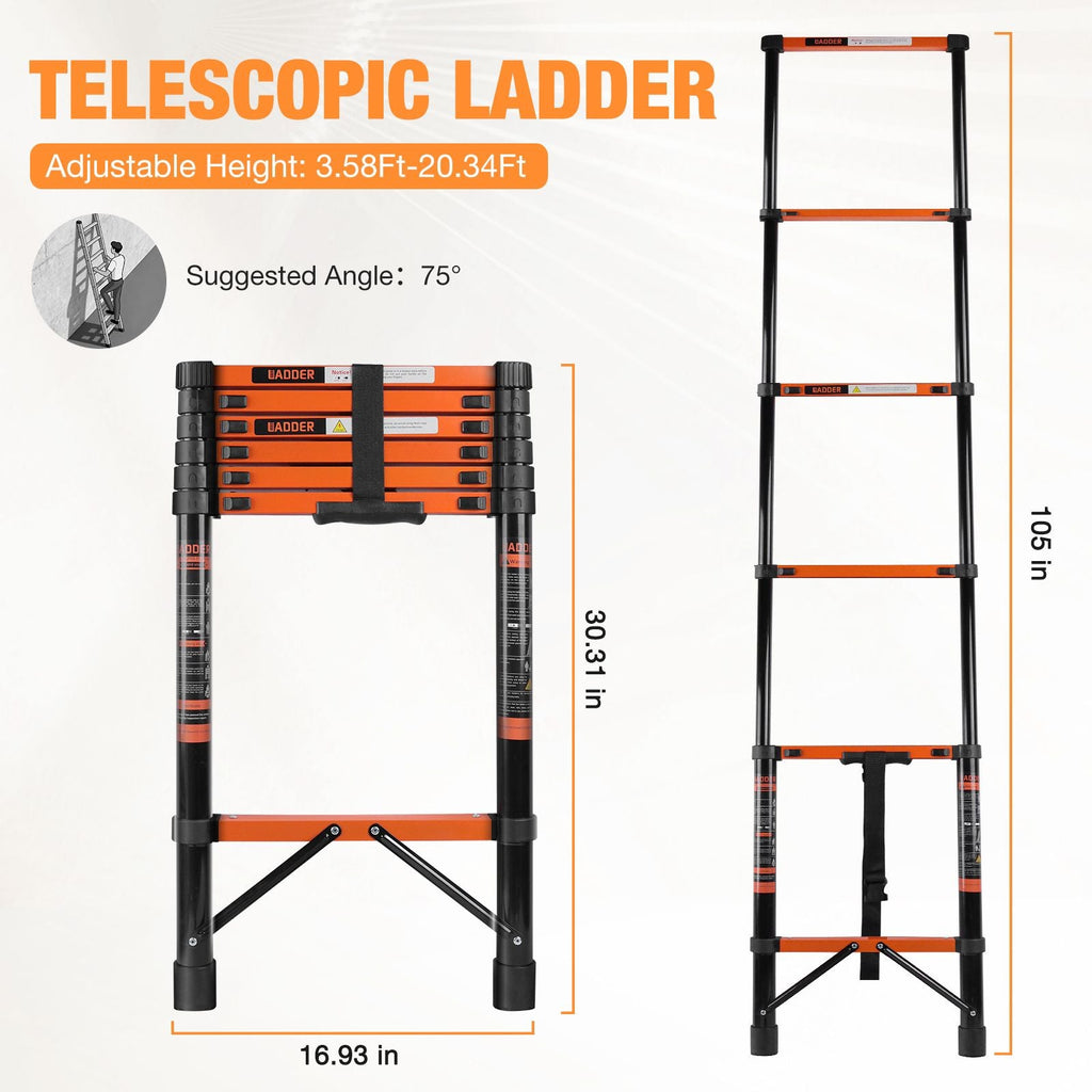 Telescopic Roof Ladder, Heavy-Duty Stainless Steel with Anti-Slip by Pear Daisy