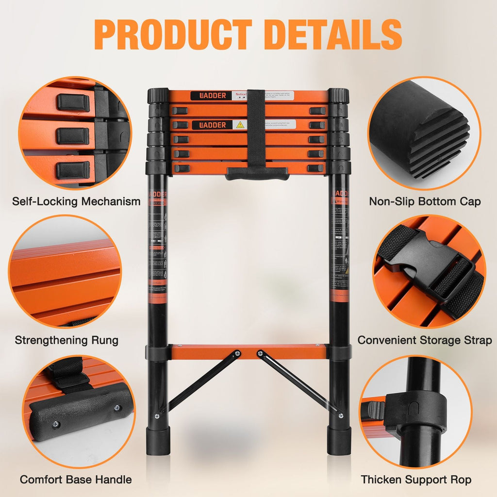 Telescopic Roof Ladder, Heavy-Duty Stainless Steel with Anti-Slip by Pear Daisy