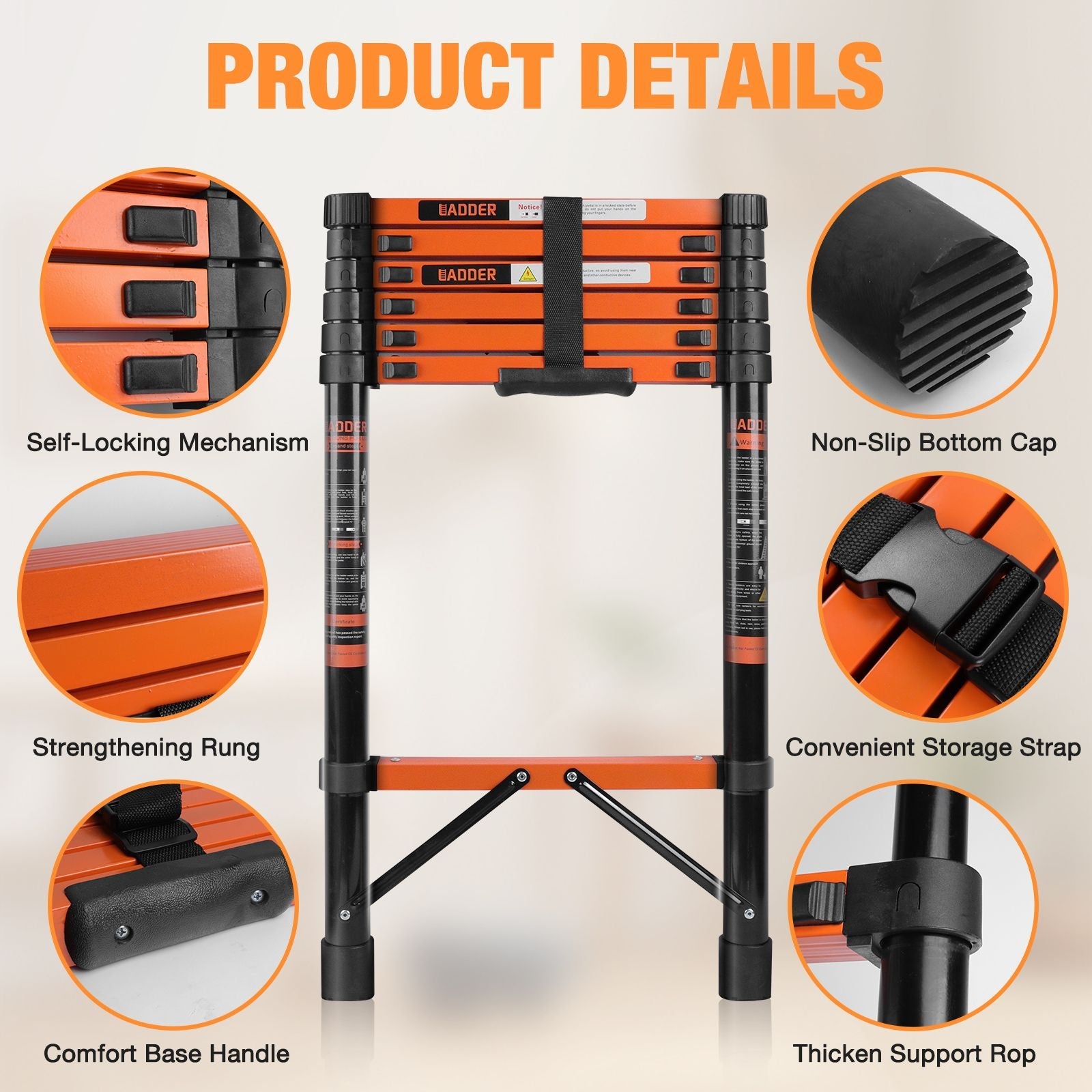 Telescopic Roof Ladder, Heavy-Duty Stainless Steel with Anti-Slip by Pear Daisy