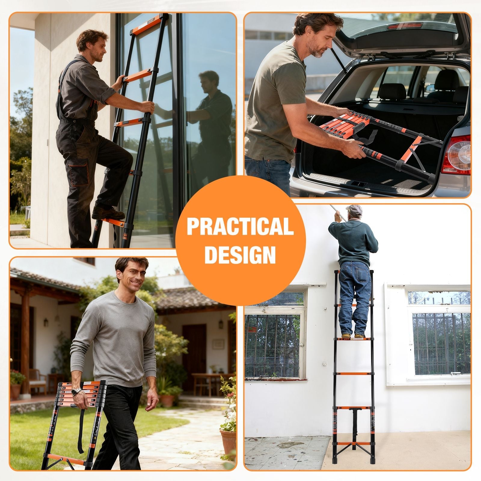 Telescopic Roof Ladder, Heavy-Duty Stainless Steel with Anti-Slip by Pear Daisy