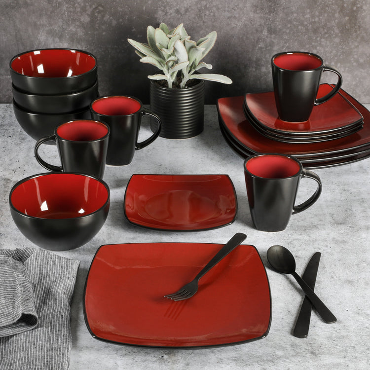 Soho Lounge Square 16-Piece Dinnerware Set - Red by Cosmic Inventory