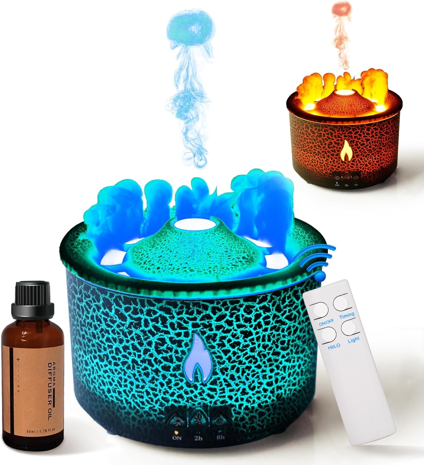 Aroma Essential Oil Diffuser 360 Ml,Volcano and Flame Diffuser/Humidifier,Give1.76 Oz Hotel Collection Essential Oils,Blue/Red Light Selection,Diffusers for Home,Large Room(Black Cracks) by Cosmic Inventory