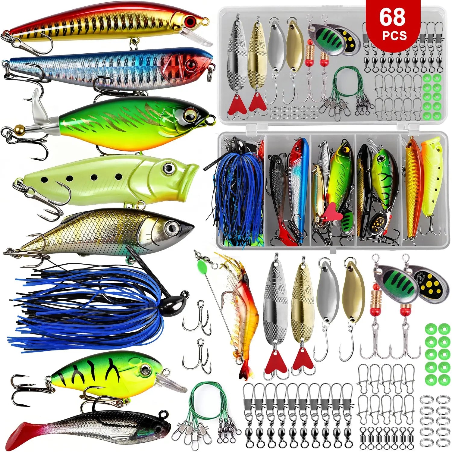 Full Range Hard Bait Lure Set, Fishing Tackle Kit, Includes Multi-Section Minnow, Swinging Fat Boy, Pencil, Wave Climber and Topwater Lures, Artificial Fishing Lures 