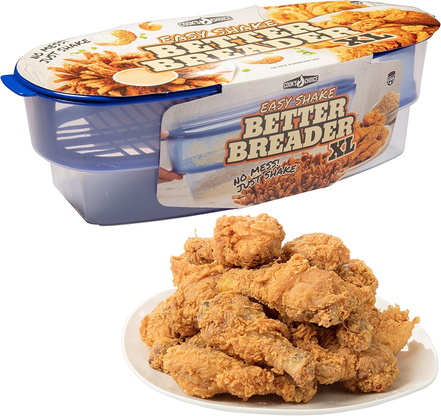 XL Original Better Breader Bowl 16" Mess-Free Breading Station for Chicken, Fish, Wings & Vegetables – Shake & Coat Batter Tray W Lid for Air Fryer Prep, Fish Fry, Tenders & Easy Cleanup by Cosmic Inventory