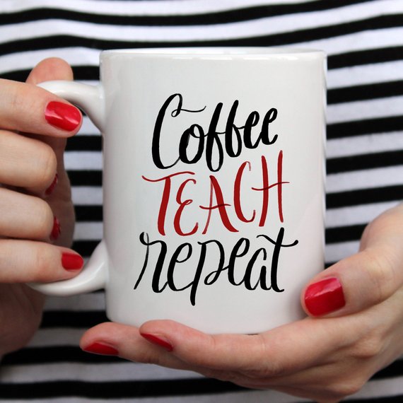 Coffee Teach Repeat, Personalized Teacher Mug by Magenta Shadow Kitchen & Dining