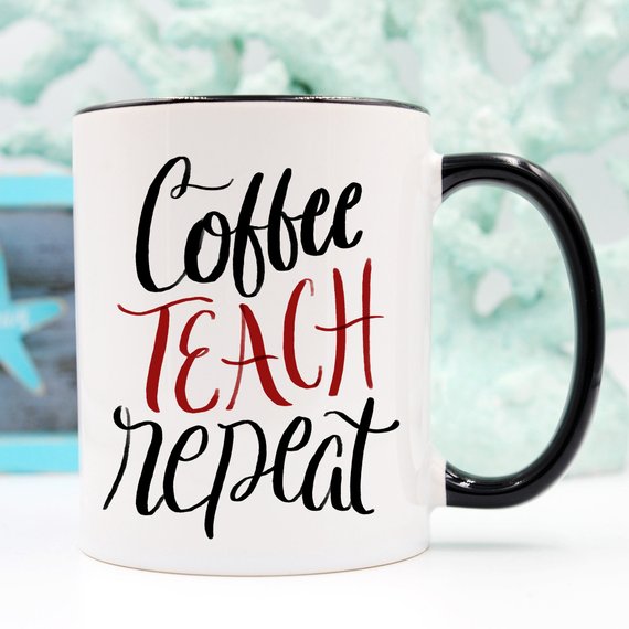 Coffee Teach Repeat, Personalized Teacher Mug by Magenta Shadow Kitchen & Dining