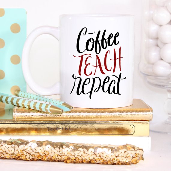 Coffee Teach Repeat, Personalized Teacher Mug by Magenta Shadow Kitchen & Dining